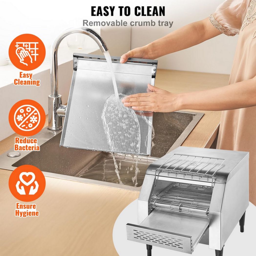 Grille-pain commercial VEVOR 300 tranches par heure en acier inoxydable 2200 W 7 vitesses avec plateau ramasse-miettes pour petits pains, bagels, hamburgers, boulangeries, restaurants, hôtels