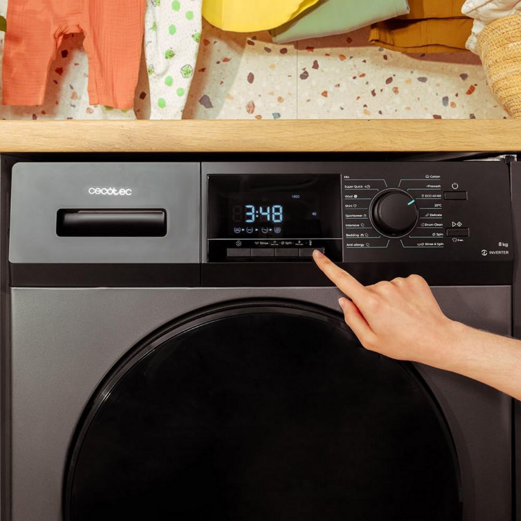 Lave-linge frontal Cecotec Bolero Dresscode 9410 Inverter A 9 kg. Puissance : 1 900 W, 1 400 tr/min réglable, 16 programmes, faible consommation d'énergie, vapeur, stérilisation du linge.