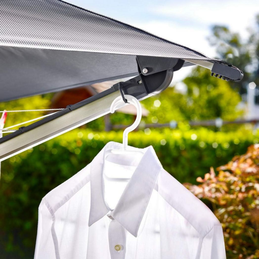 Séchoir parapluie Leifheit LinoProtect 400, séchoir parapluie d'extérieur avec toit étanche, séchoir à linge inclus 8 œillets pour cintres et prise de sol