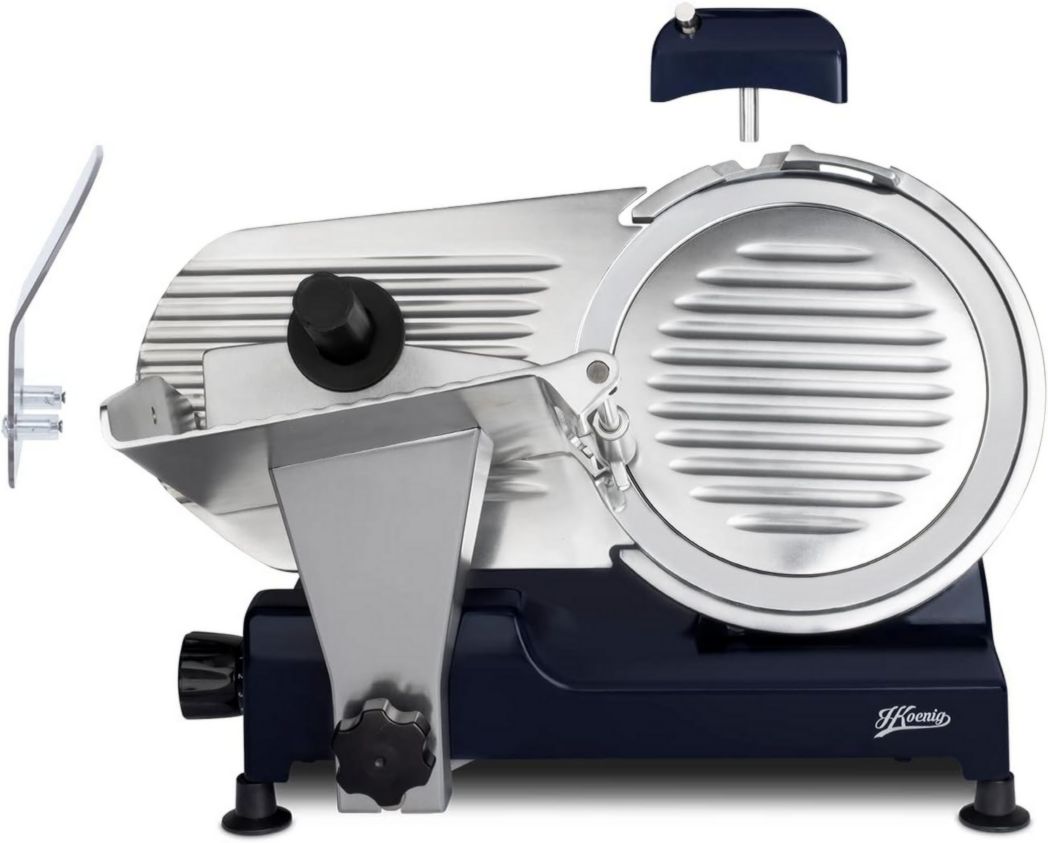 Trancheuse à viande électrique H.Koenig MSX254, Charcuterie, Professionnelle, Précise, Coupe 0-12 mm, Lame 25 cm, Aiguiseur intégré, Grand plateau, 282 tr/min, Rouge