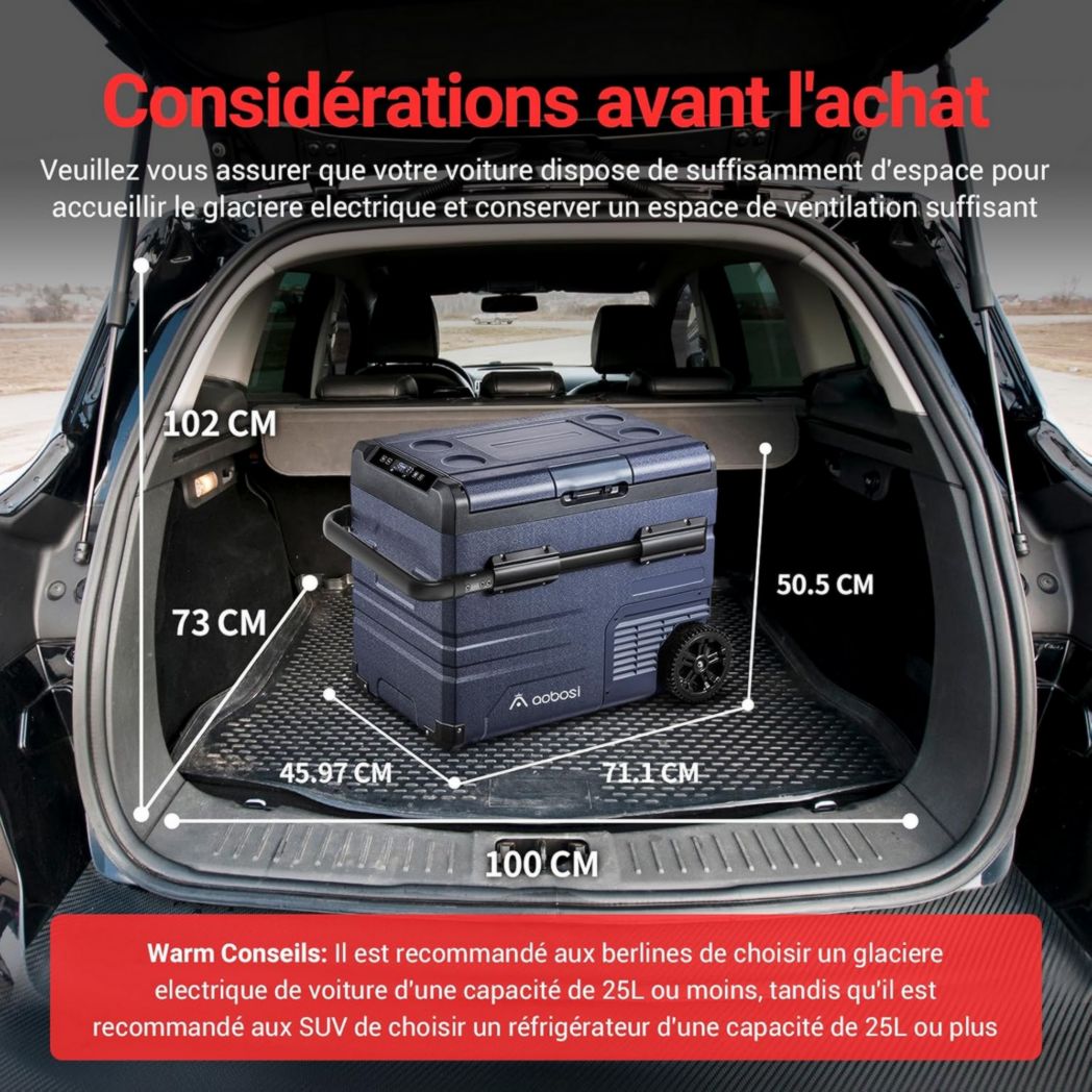 Glacière électrique double zone AAOBOSI 115 L, compresseur WiFi, 12 V/24 V et 100-240 V, pour camping, -20 °C à 20 °C, pour voiture, camion, bateau, camping, caravane, voyage, maison