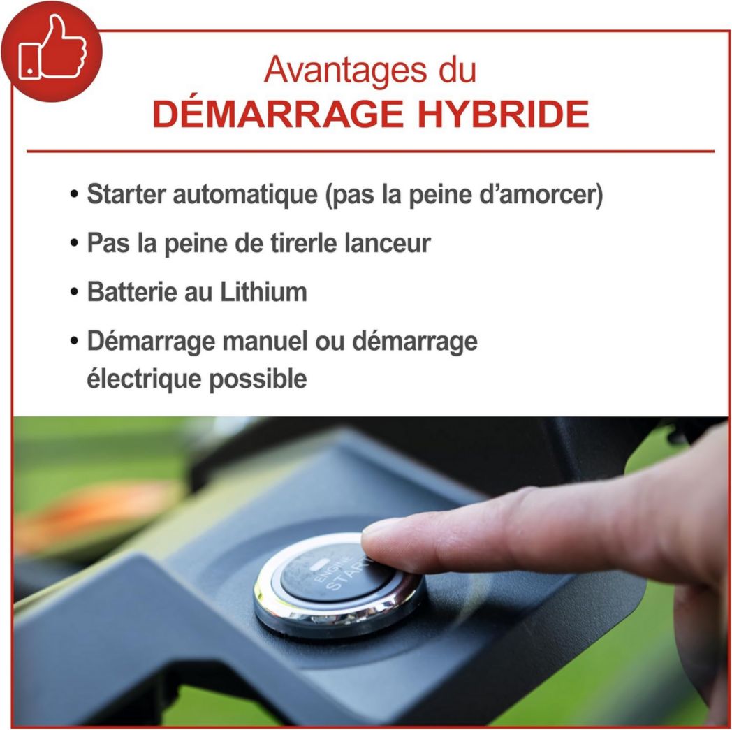 Tondeuse hybride Scheppach MS225-53E – Moteur 4 temps 224 cm³ / 6 CV – 4 400 W – Largeur de coupe 53 cm – Démarrage électrique – Bac de ramassage 65 L – Batteries, chargeurs, huile inclus