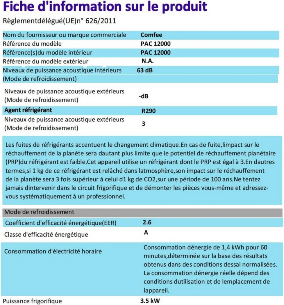 Climatiseur portable COMFEE' 9000 BTU/h 2,6 kW, 3 en 1, refroidisseur, déshumidificateur, ventilateur, fonction Follow me, minuterie, mode nuit, pour salon et maison de 33 m³/88 m³, MPPH-09CRN7, R290