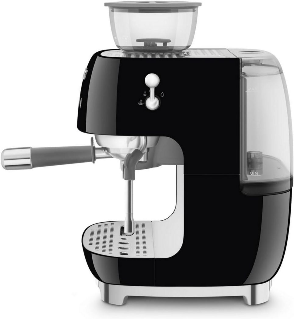 Machine à expresso manuelle Smeg EGF03CREU, avec moulin à grains intégré, thermoblock, 4 niveaux de température, buse vapeur et manomètre, réservoir 1 L, dimensions compactes, 1350 W, couleur crème