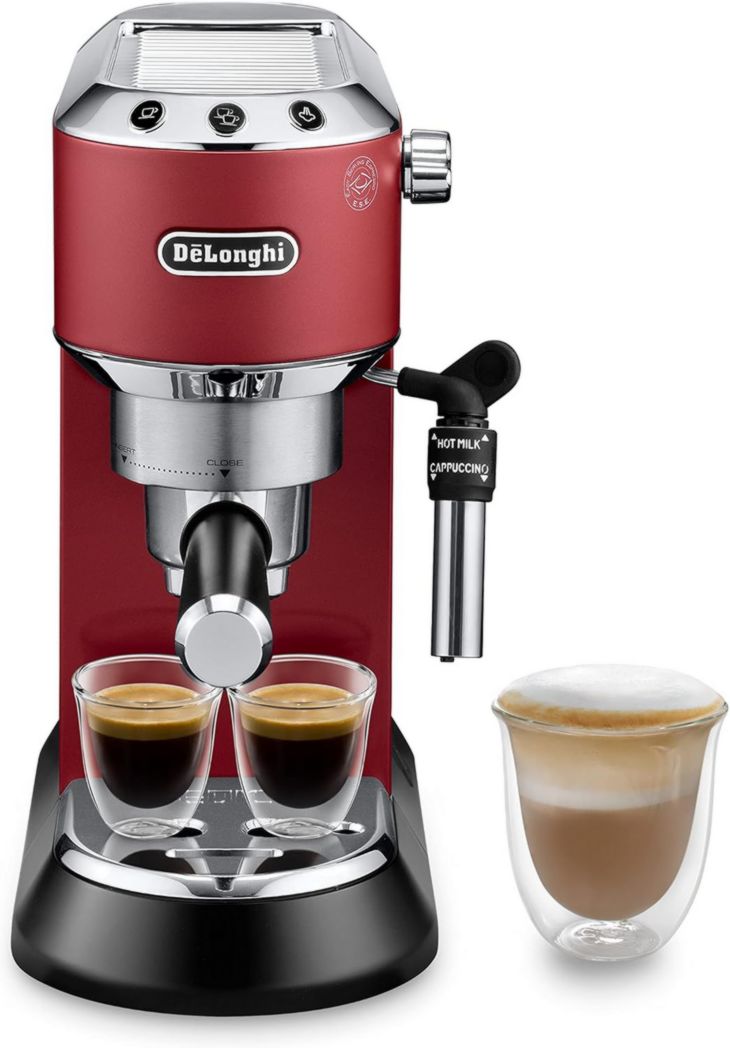 De'Longhi Dedica Style EC685.M, Machine à expresso avec buse à mousse de lait professionnelle, seulement 15 cm de large, réservoir de 1 L, boîtier en métal, compatible avec les dosettes ESE, métal