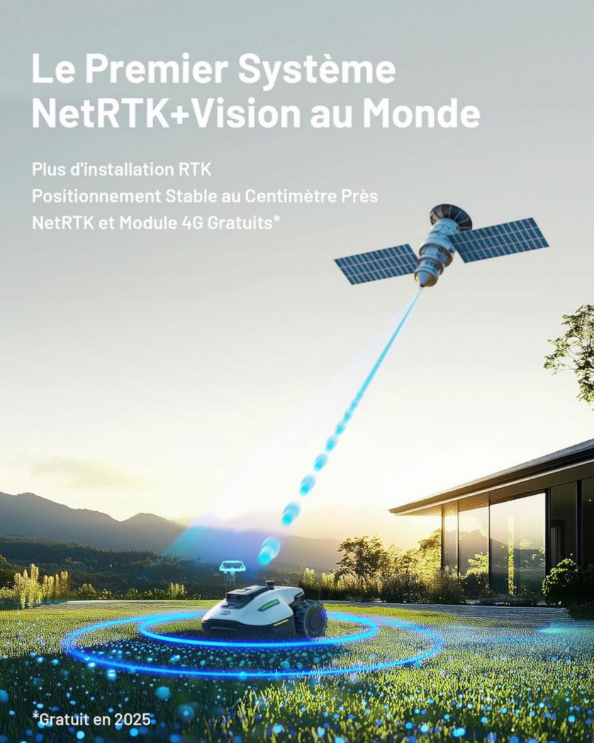 Tondeuse robot sans fil périphérique MAMMOTION YUKA Mini 500, NetRTK+Vision, aucune antenne RTK requise, surface recommandée : 500 m², max. 700 m², pente de 50 %, cartographie automatique, avec module 4G