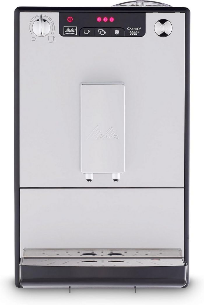 Melitta Caffeo Solo Noir Pure Black, Machine à café à grains avec broyeur et système d'extraction d'arômes, écran LED, mode 1 à 2 tasses, machine à expresso, automatique, E950-222, 1400 W