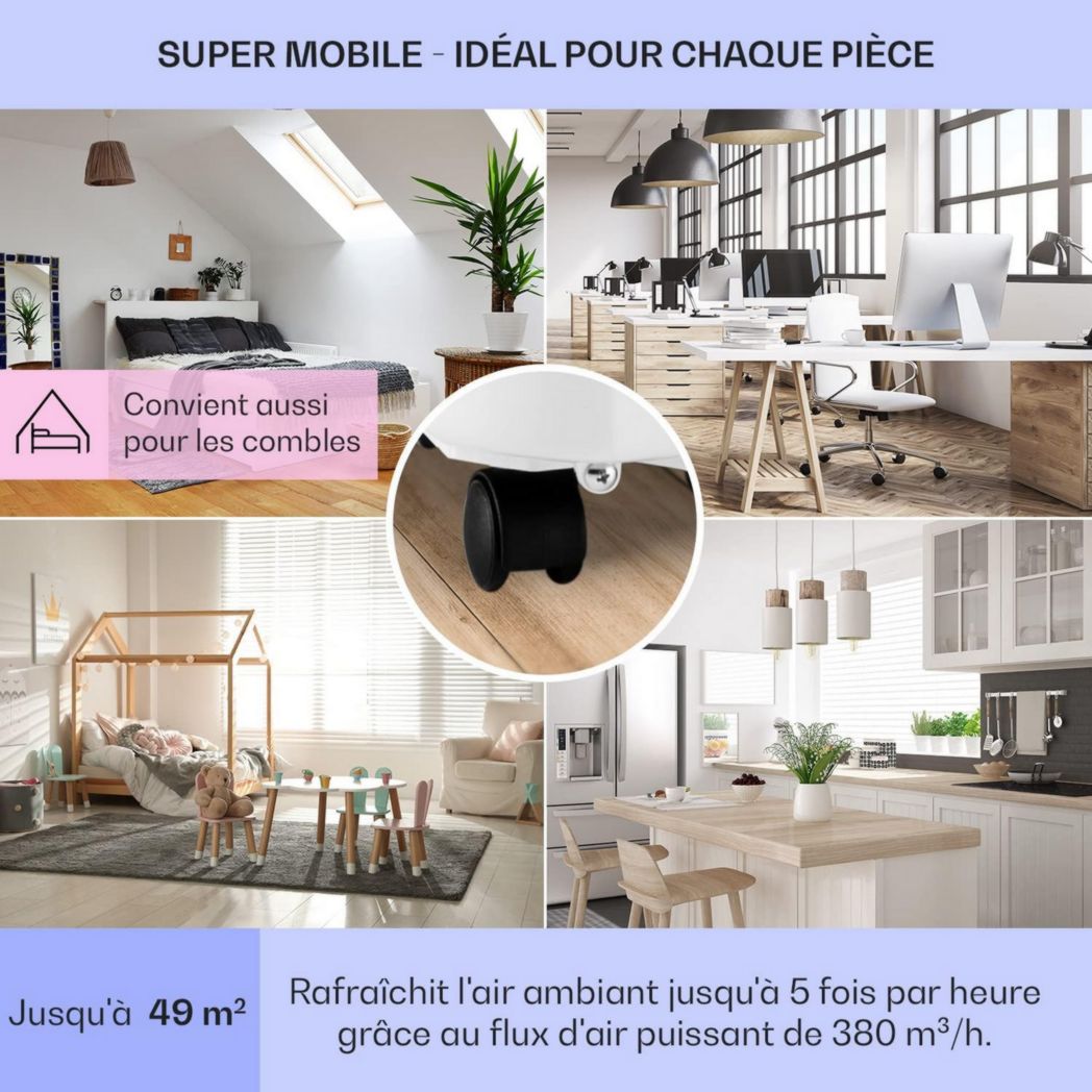 Climatiseur mobile silencieux Klarstein, 4 en 1, mode nuit, déshumidificateur, ventilateur, mini climatiseur basse consommation, évacuation, climatiseur portable, puissant, 10 000 BTU