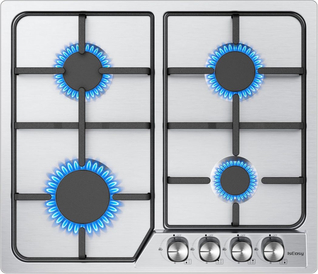 Plaque de cuisson à gaz 4 feux, plaque de cuisson 60 cm - Cuisinière encastrable - Gaz de ville et gaz en bouteille (4 feux - Verre)