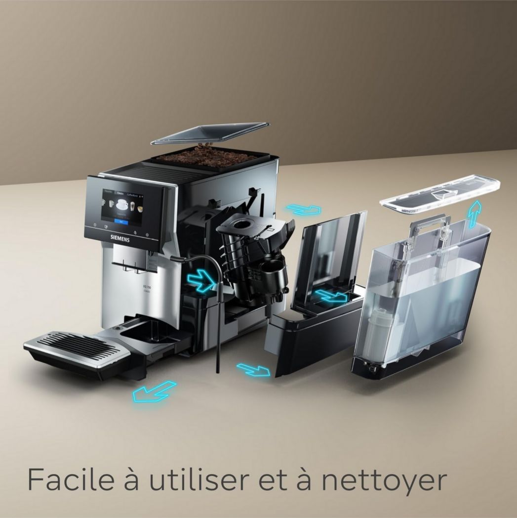 SIEMENS, machine à café à grains entièrement automatique, EQ700, écran iSelect, coffeeWorld, avec Cold Brew et Slow Brew, cappuccinatore, Home Connect, gris anthracite, TP715R01 classic