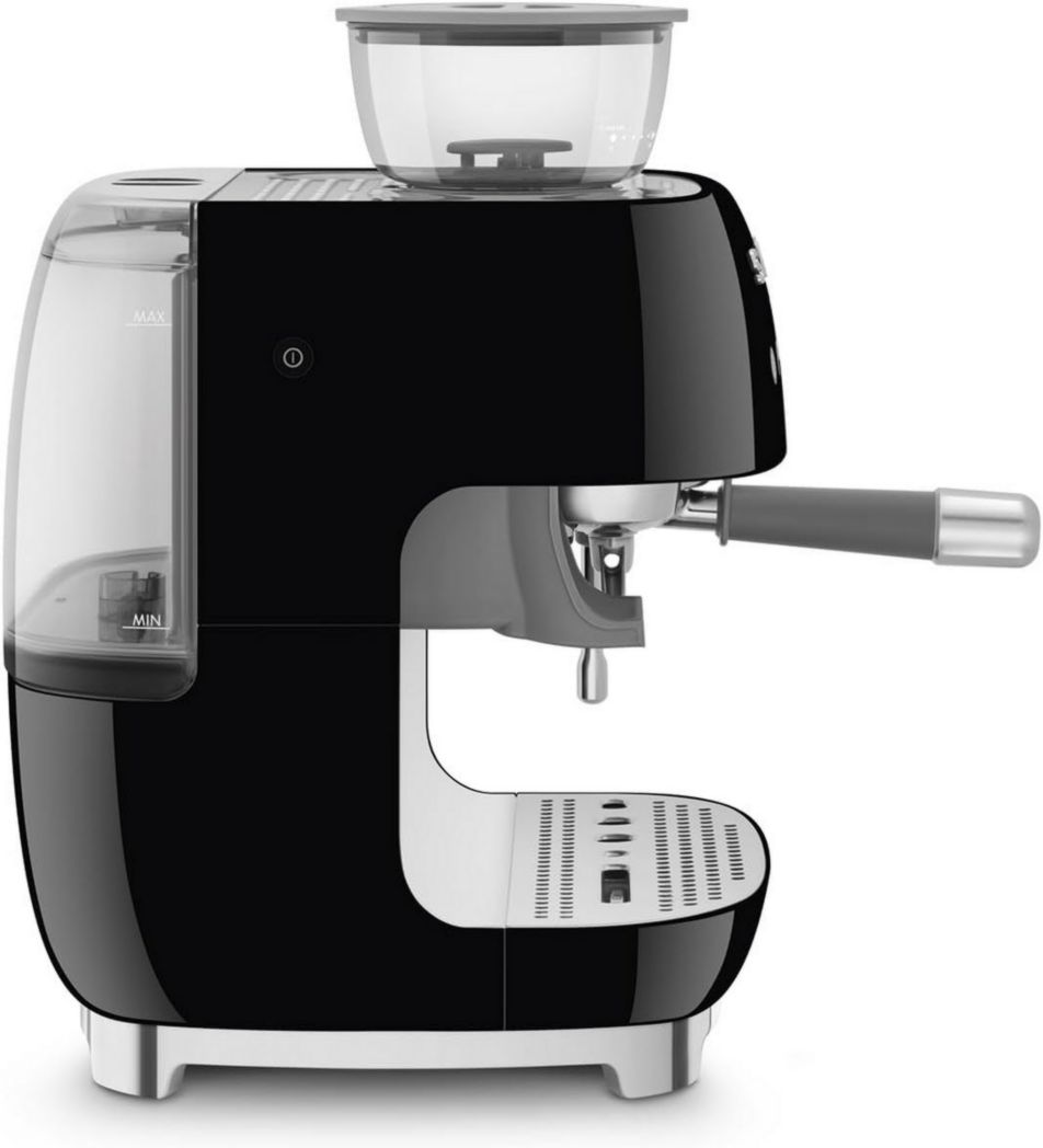 Machine à expresso manuelle Smeg EGF03CREU, avec moulin à grains intégré, thermoblock, 4 niveaux de température, buse vapeur et manomètre, réservoir 1 L, dimensions compactes, 1350 W, couleur crème