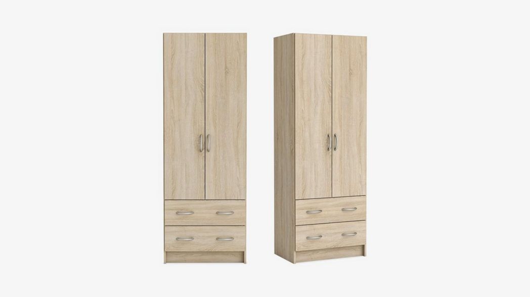 Armoire double en lin pour adulte Demeyere 61 x 169 x 41 cm - Dressing - Tiroirs de rangement 55 x 11 x 31 cm - Fabriquée en France, Chêne brossé