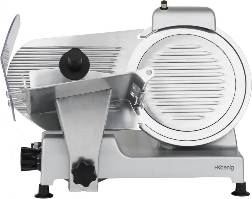 Trancheuse à viande électrique H.Koenig MSX254, Charcuterie, Professionnelle, Précise, Coupe 0-12 mm, Lame 25 cm, Aiguiseur intégré, Grand plateau, 282 tr/min, Rouge