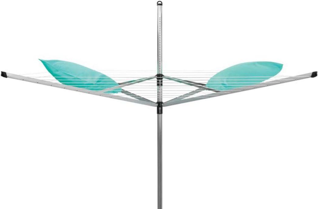 Brabantia - Séchoir à linge Lift-O-Matic - Étendoir à linge d'extérieur - Antidérapant - Résistant aux UV, 60 m - Rotation fluide - Pratique - Douille métallique à planter - Gris métallisé - 295 cm