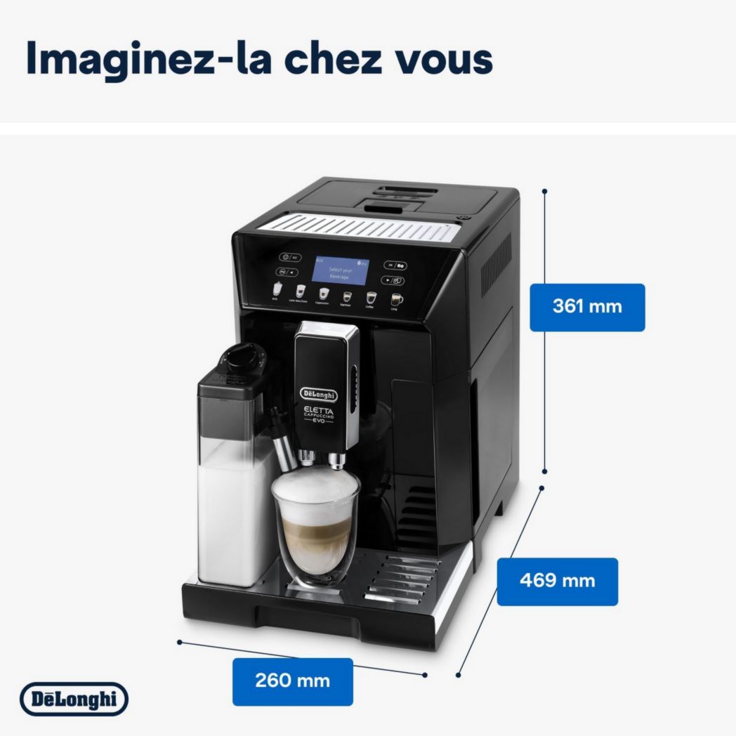Machine à café à grains De'Longhi Eletta Evo ECAM46.860.B, expresso et cappuccino, écran tactile LCD, noir