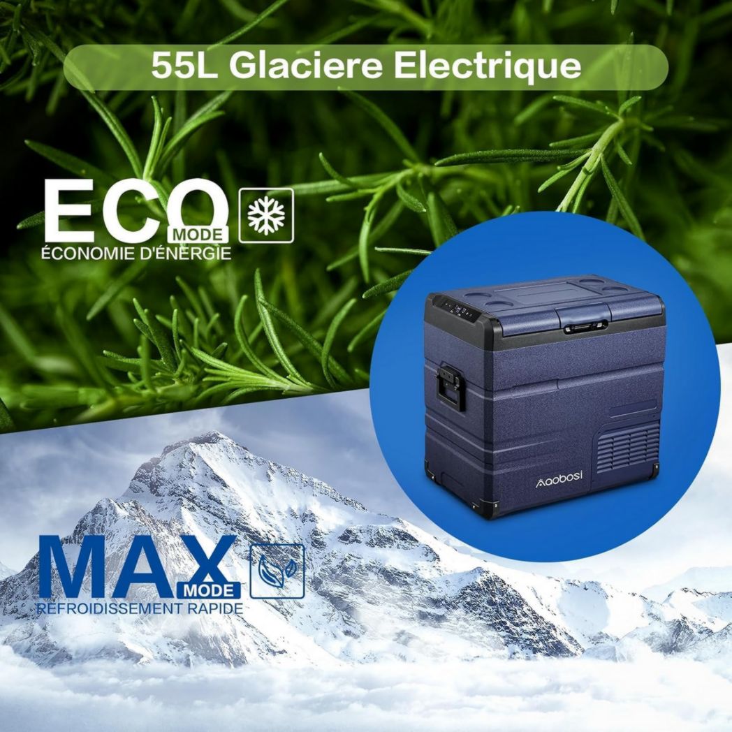 Glacière à compresseur AAOBOSI 46 L, glacière électrique à deux zones, 12 V/24 V et 100-240 V, réfrigérateur de camping, -20 °C à 20 °C, pour voiture, camion, bateau, camping-car