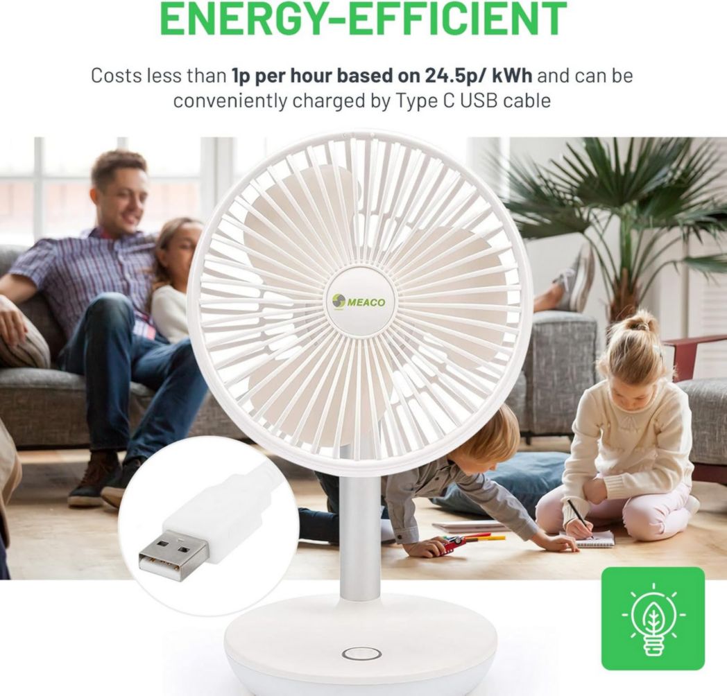 Circulateur d'air Meaco MeacoFan 1056 pour chambre à coucher, ventilateur de bureau, silencieux, économie d'énergie, refroidissement de toute la pièce – Blanc