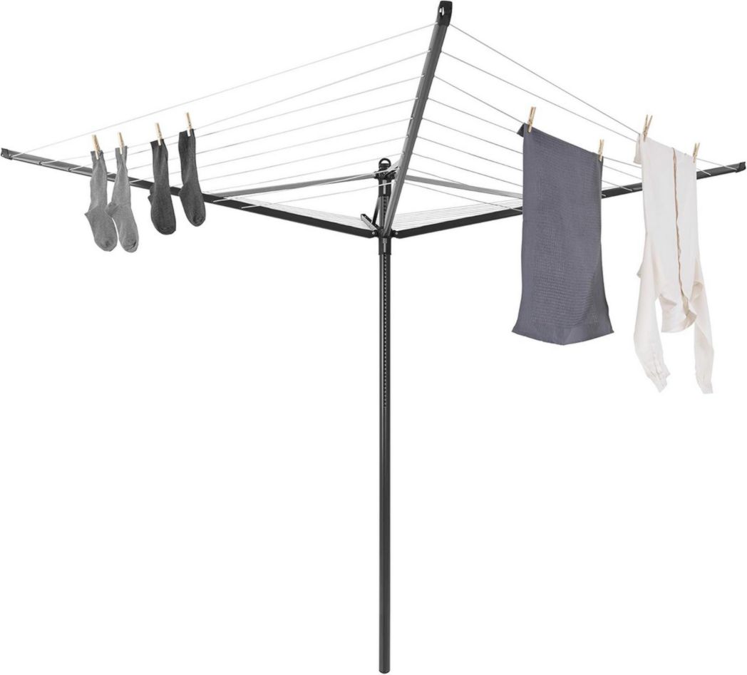Brabantia - Séchoir à linge Lift-O-Matic - Étendoir à linge d'extérieur - Antidérapant - Résistant aux UV, 60 m - Rotation fluide - Pratique - Douille métallique à planter - Gris métallisé - 295 cm