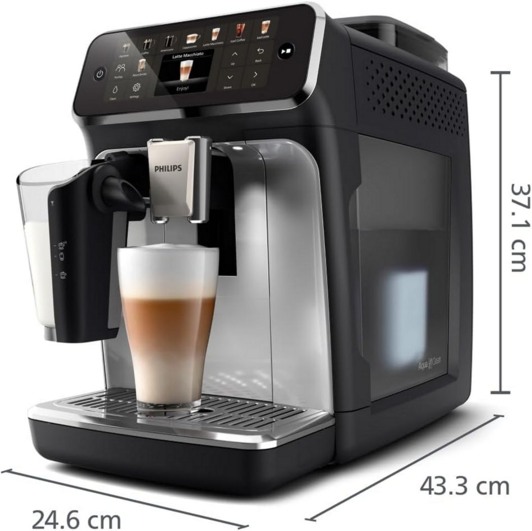 Machine à expresso entièrement automatique Philips série 5500 – 20 boissons chaudes et glacées, carafe LatteGo facile à nettoyer, SilentBrew 40 % plus silencieux, démarrage rapide, noir et argent (EP5546/70)