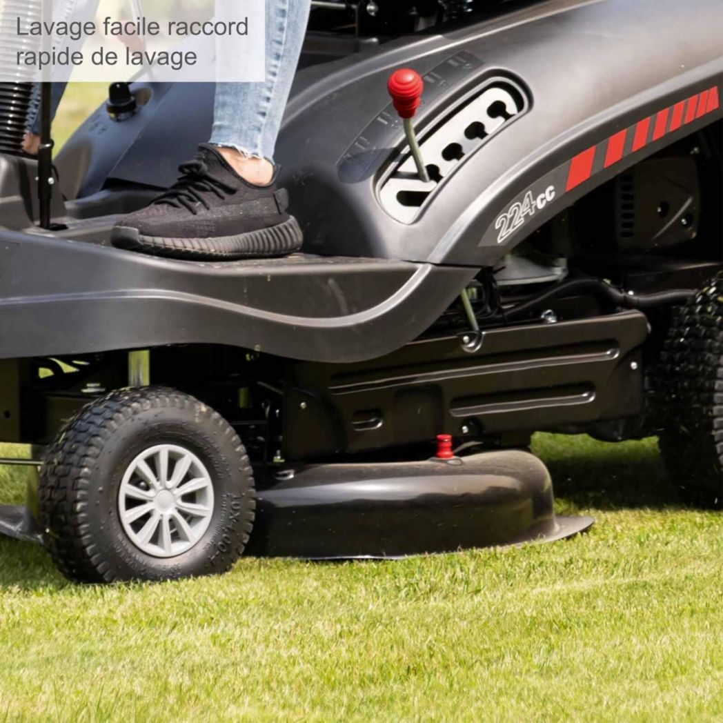 Tondeuse autoportée Scheppach MR196-61 – Moteur essence 4 temps 4,8 kW / 6,5 CV – Largeur de coupe 61 cm – 5 vitesses – Hauteur de coupe réglable