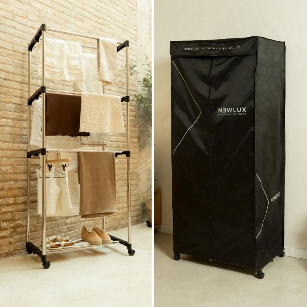 Newlux - Sèche-linge électrique portable Secadry noir avec lampe UV pour la désinfection, 15 kg, température 180 min, 4 niveaux, ventilateur (1200 W), sèche-linge 3 en 1, armoire, sèche-linge