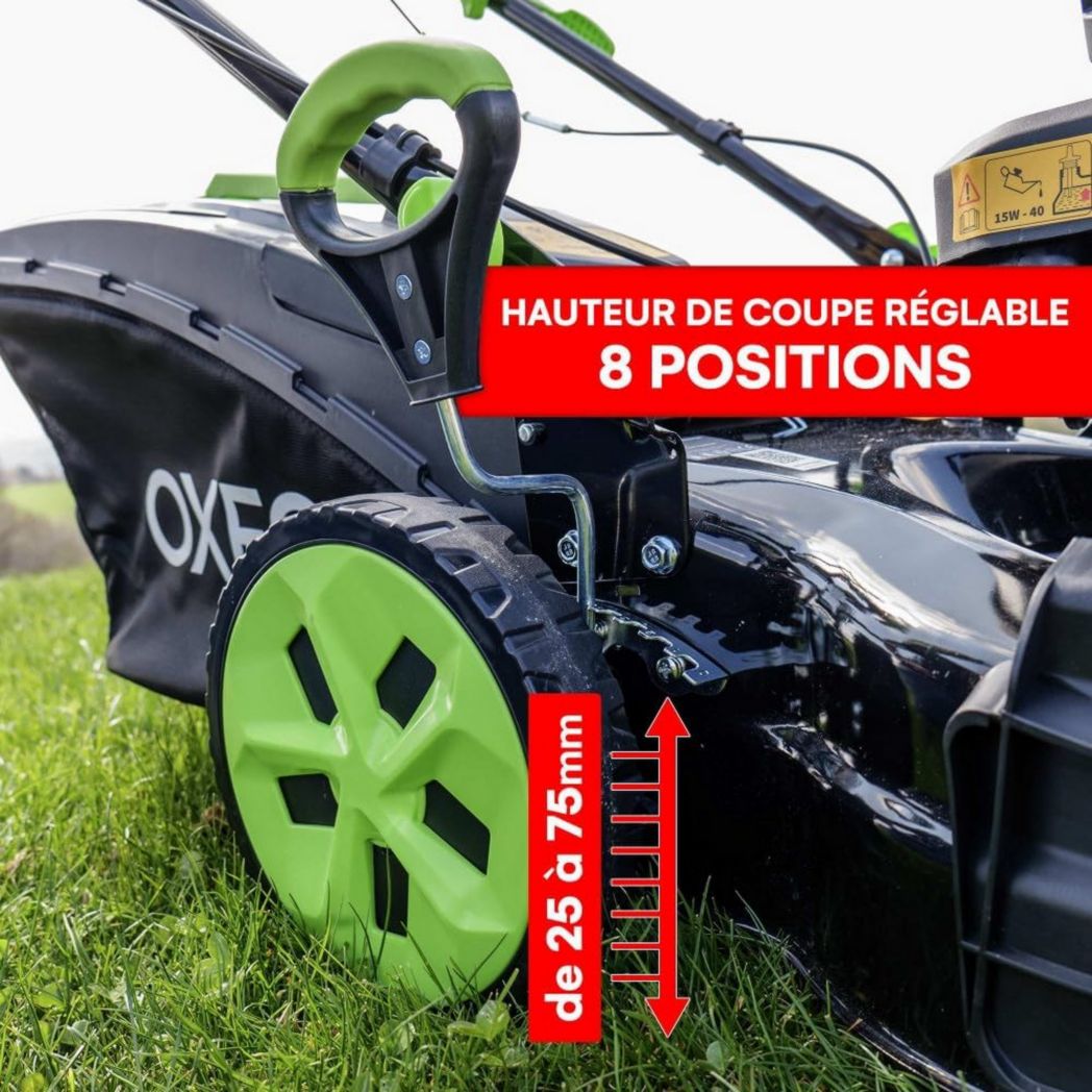 Tondeuse à gazon thermique 196 cm³ - Puissante - Autotractée - Moteur Loncin V200 - Largeur de coupe 53 cm - Bac de ramassage 65 L