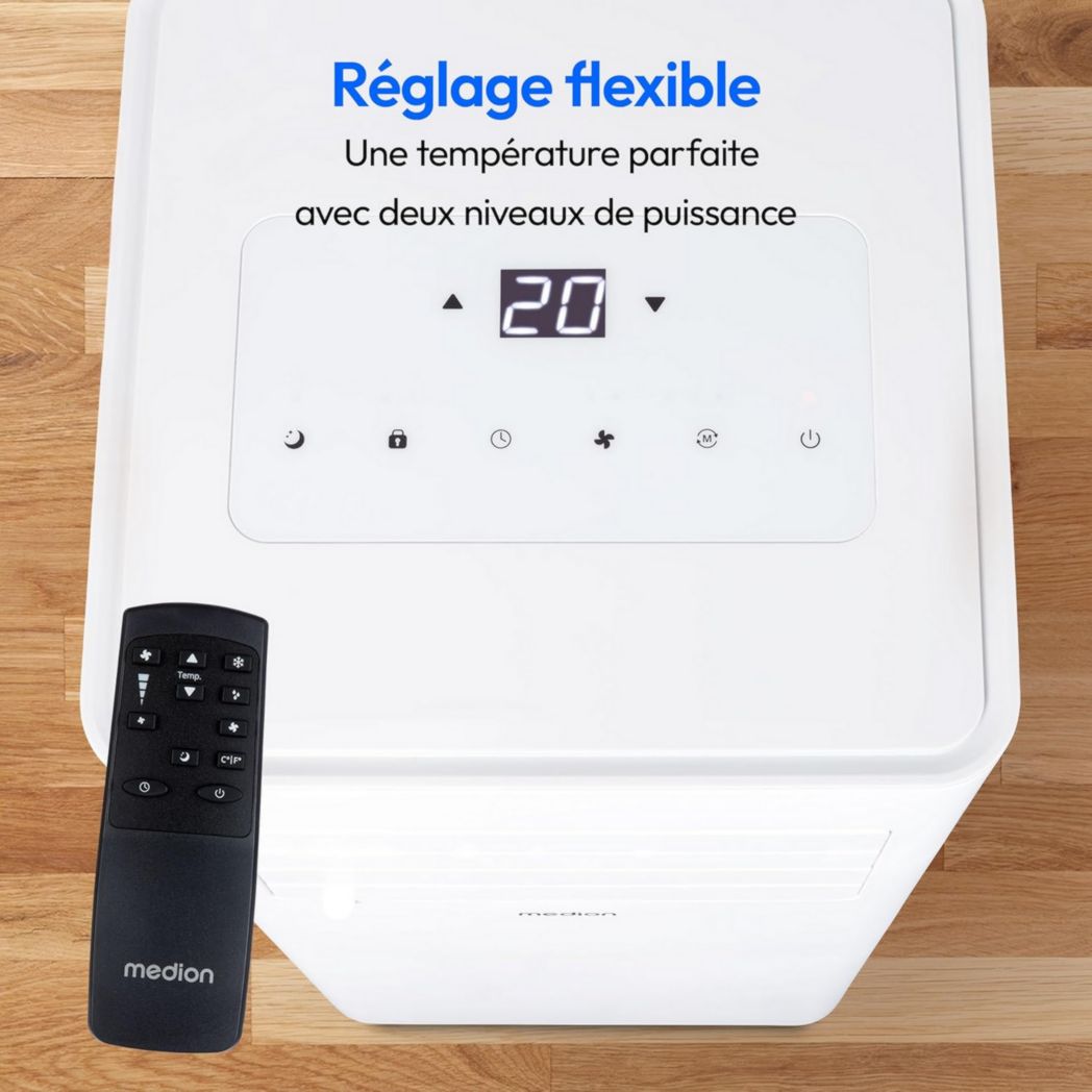 Climatiseur mobile intelligent MEDION P1002 (10 000 BTU, 3 en 1, refroidissement, déshumidification, ventilation, jusqu'à 34 m², kit de joint de fenêtre, mode veille, contrôle Wi-Fi, télécommande, écran, MD 37733)