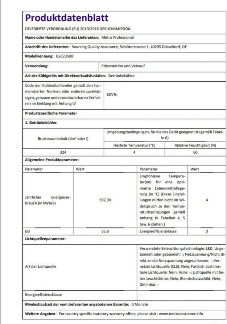 Réfrigérateur à boissons professionnel METRO GSC2360B, acier/verre, 62 x 63,6 x 175,3 cm, 347 L, avec serrure, noir