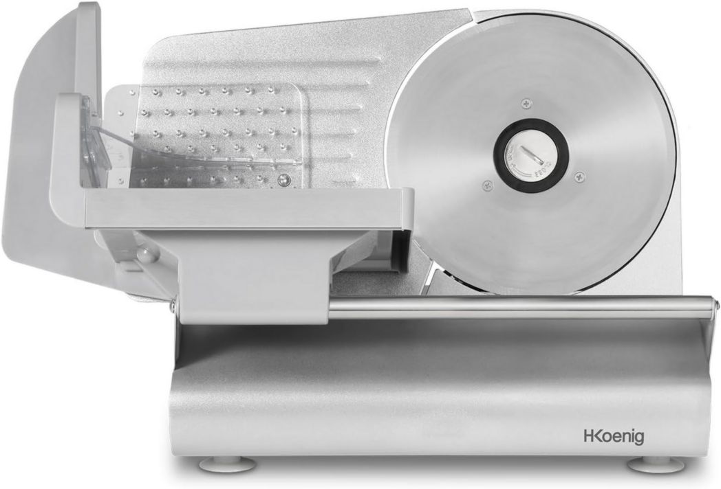 Trancheuse à viande électrique H.Koenig MSX254, Charcuterie, Professionnelle, Précise, Coupe 0-12 mm, Lame 25 cm, Aiguiseur intégré, Grand plateau, 282 tr/min, Rouge