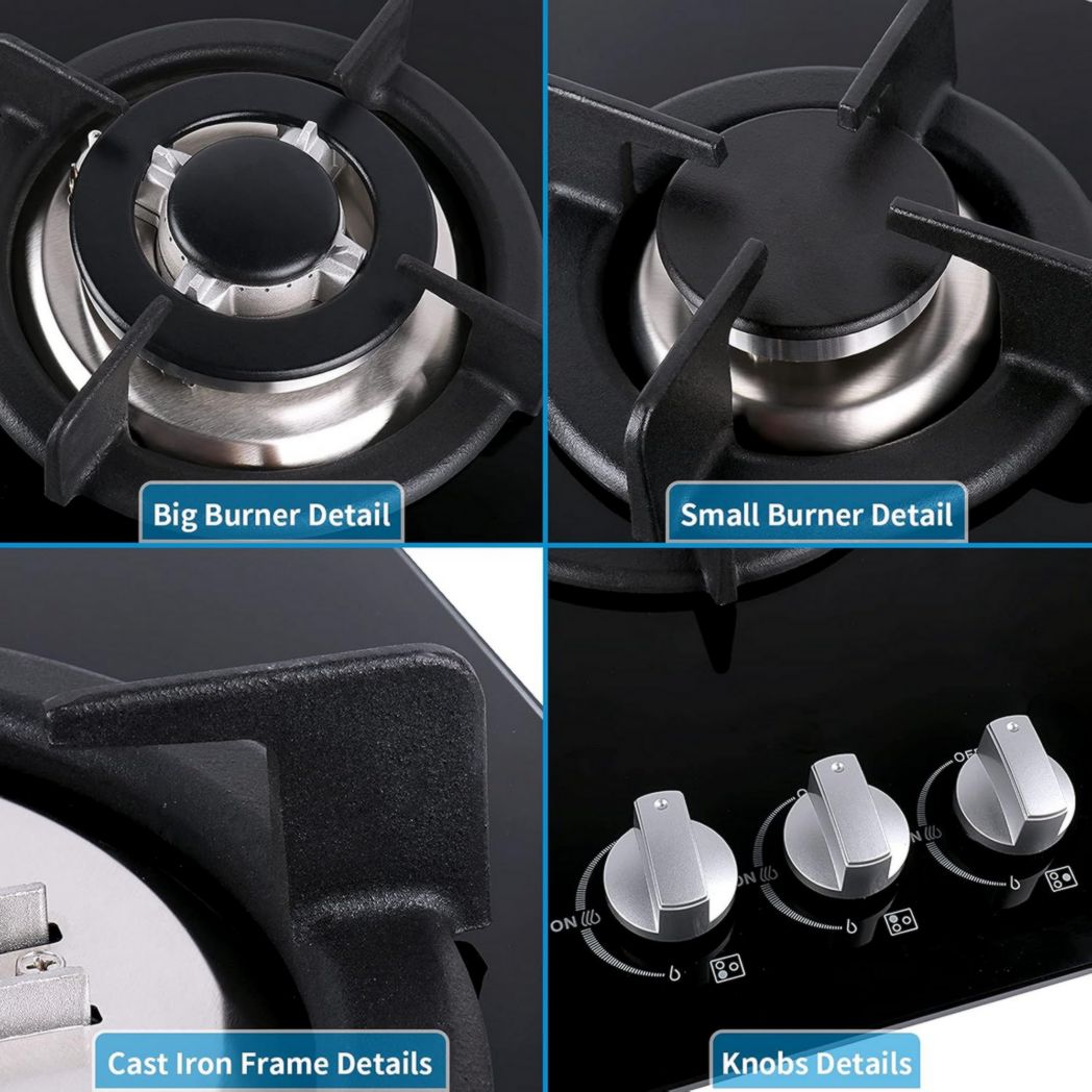 Plaque de cuisson à gaz 4 feux, plaque de cuisson 60 cm - Cuisinière encastrable - Gaz de ville et gaz en bouteille (4 feux - Verre)