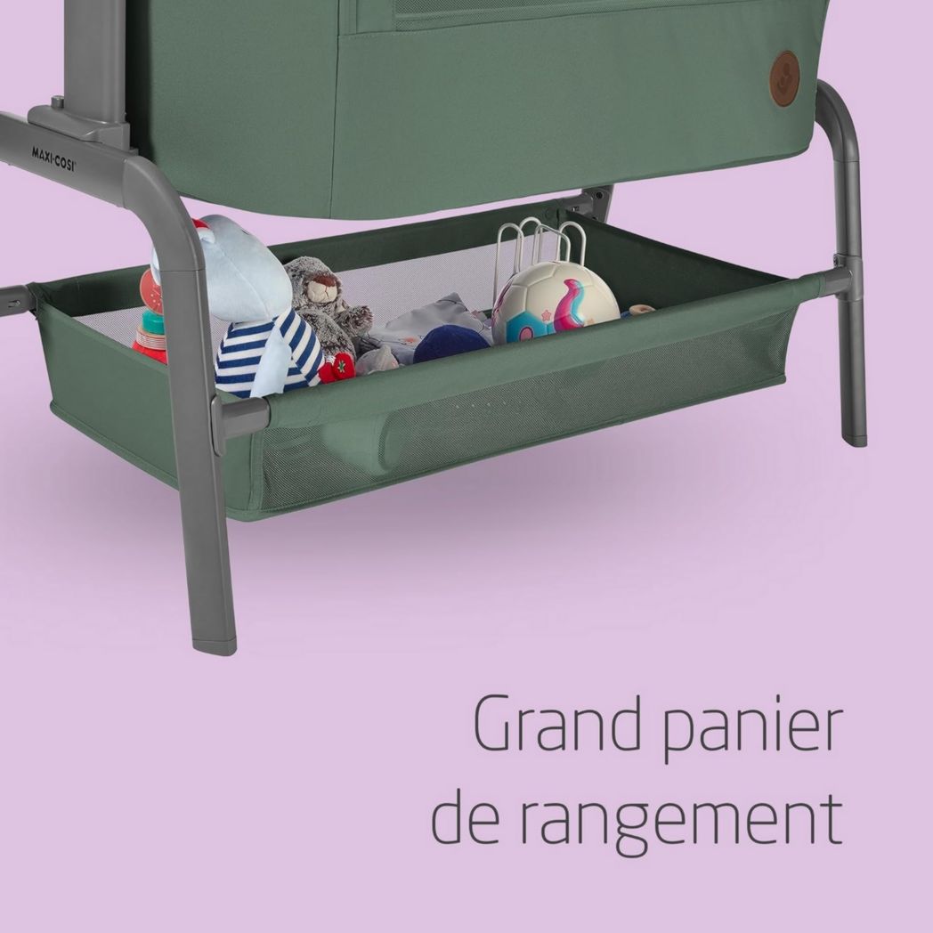 Lit cododo Maxi-Cosi Iora, lit cododo pliable pour bébé, 0-6 mois, 9 kg max, 4 positions d'inclinaison et 5 hauteurs, système coulissant, matelas confort, grand panier, facile à transporter, Essential Graphite