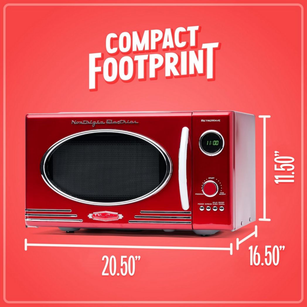 Four à micro-ondes rétro de comptoir Nostalgia - Grand format 800 watts - 25,4 L - 12 réglages de cuisson préréglés - Horloge numérique - Appareils de cuisine - Rouge