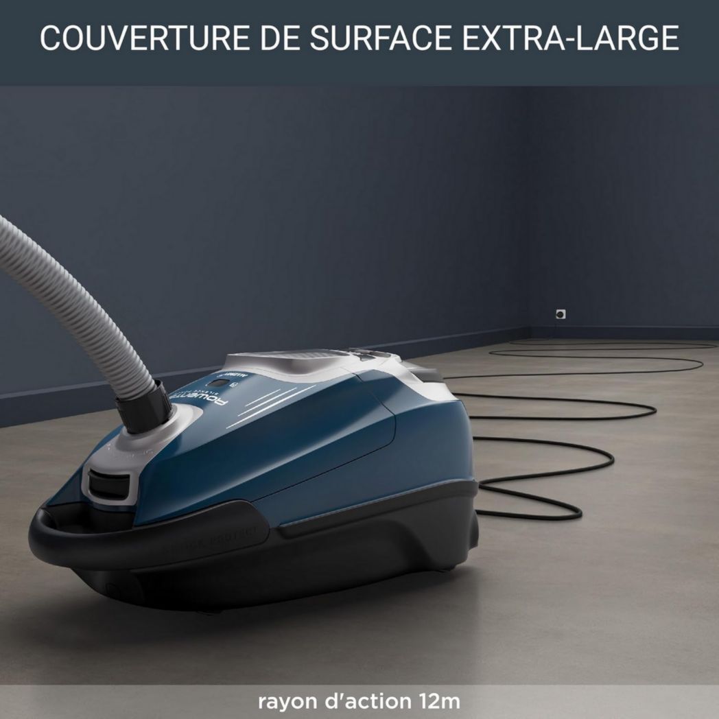 Aspirateur avec sac ROWENTA Silence Force Effitech, silencieux 57 dB(A), faible consommation, haute filtration, portée 12 m, fabriqué en France RO7451EA, bleu