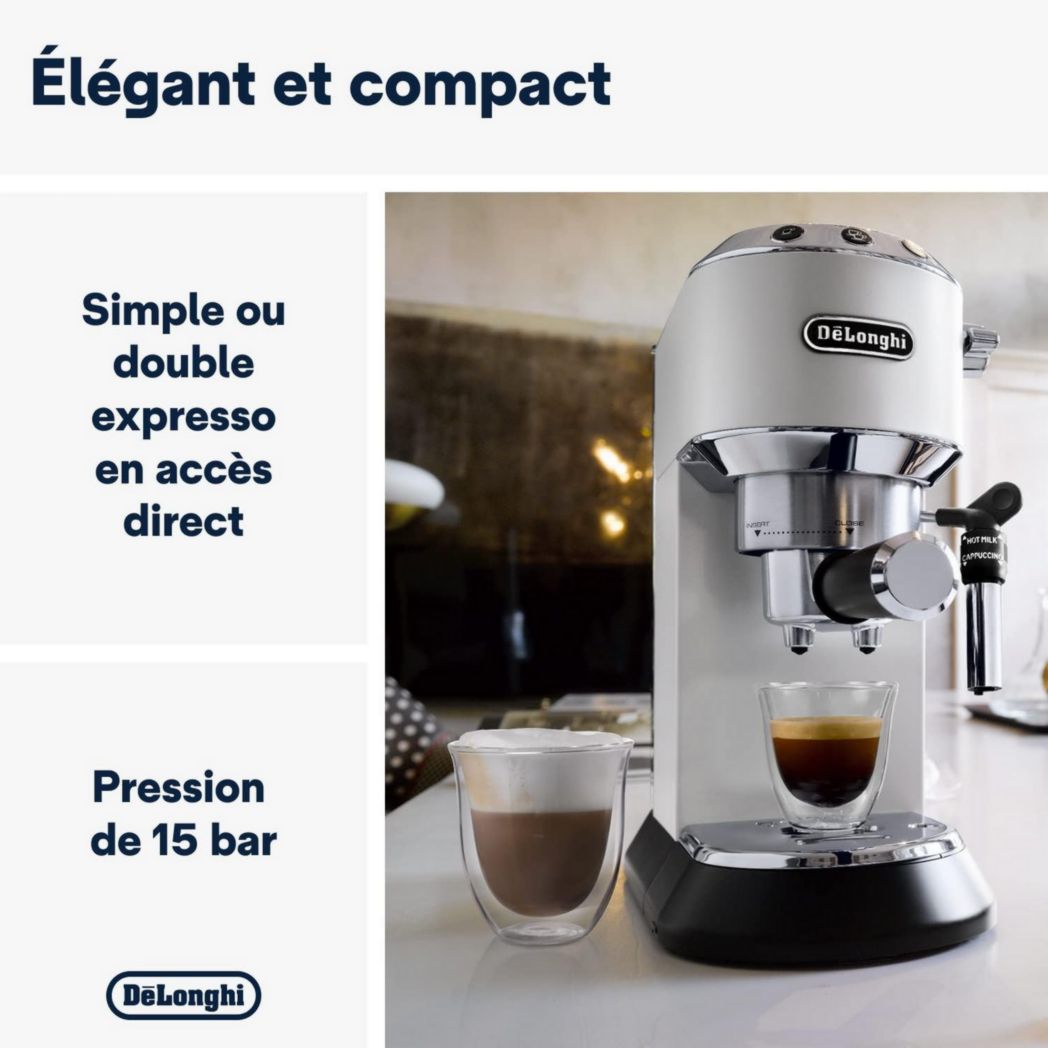 De'Longhi Dedica Style EC685.M, Machine à expresso avec buse à mousse de lait professionnelle, seulement 15 cm de large, réservoir de 1 L, boîtier en métal, compatible avec les dosettes ESE, métal