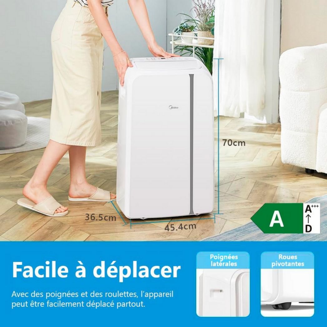 Climatiseur portable 4-en-1 silencieux MIDEA PortaSplit | 12 000 BTU | 3,5 kW, chauffage et climatiseur portables prêts à installer - Climatiseur portable avec refroidisseur, déshumidificateur, chauffage et ventilateur