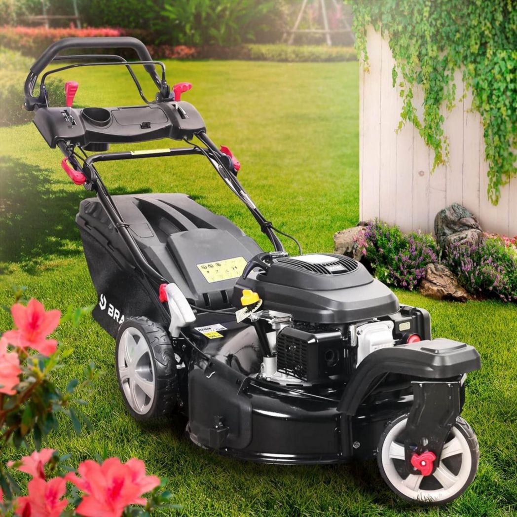 Tondeuse thermique 3 roues BRAST TRIKE E-START 224cc 53cm autotractée démarrage électrique mulching 4en1 capot tôle acier 60l - moteur 4 temps de la marque française GT réglable