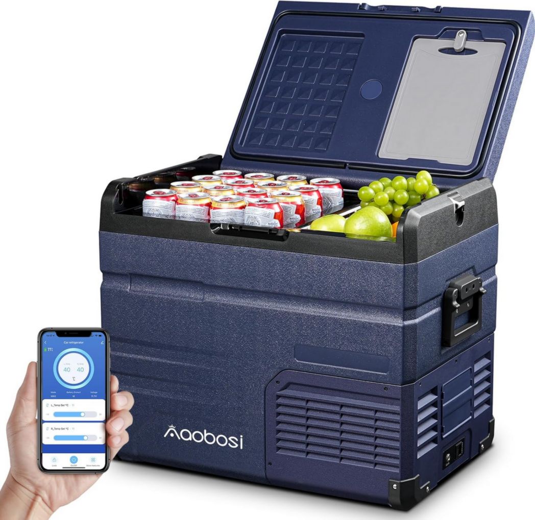 Glacière à compresseur AAOBOSI 46 L, glacière électrique à deux zones, 12 V/24 V et 100-240 V, réfrigérateur de camping, -20 °C à 20 °C, pour voiture, camion, bateau, camping-car