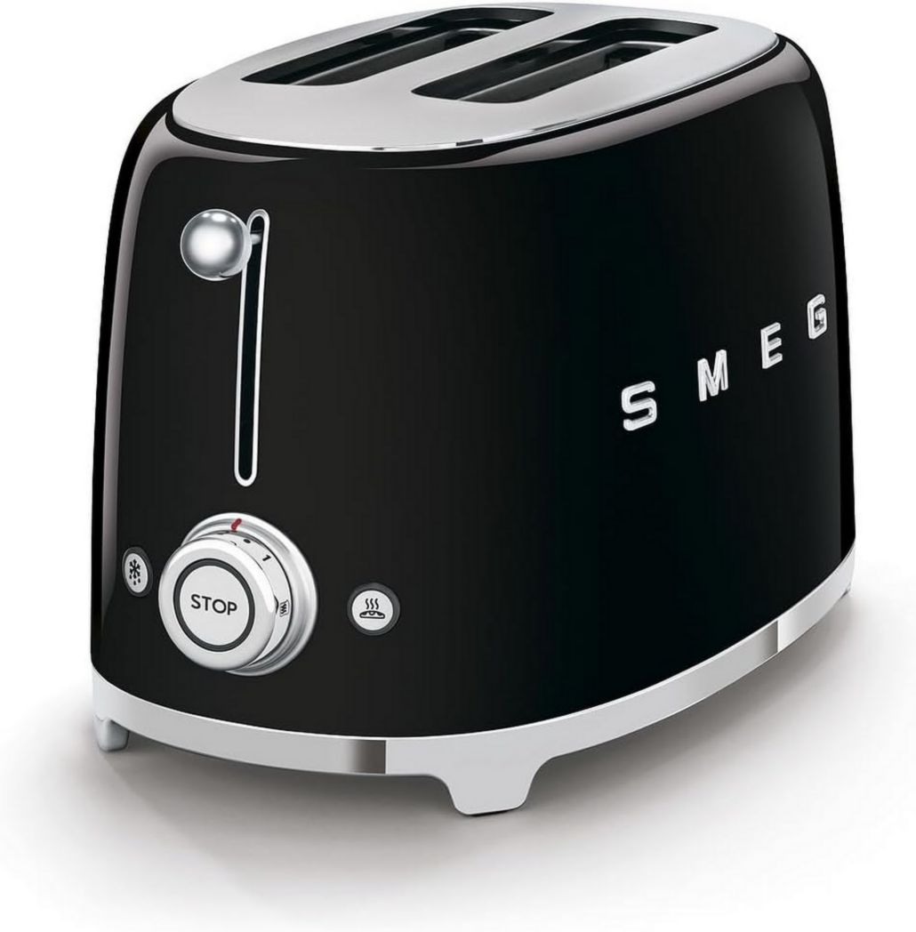 Smeg, Grille-pain 2 tranches TSF01BLEU, 2 fentes 36 mm, 6 niveaux de brunissage, fonctions chauffage, décongélation et bagel, éjection automatique du pain, tiroir ramasse-miettes, 950 W, noir