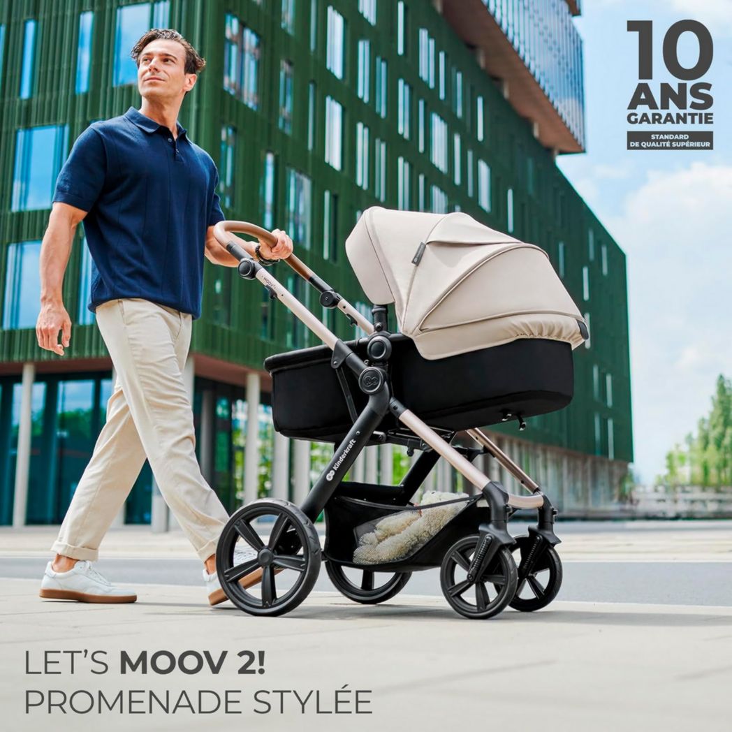 Poussette 3-en-1 Kinderkraft MOOV2, système de voyage de la naissance à 27 kg, siège auto Mink PRO I-Size inclus, pare-soleil extensible avec filtre UPF50+, accessoires pratiques, gris