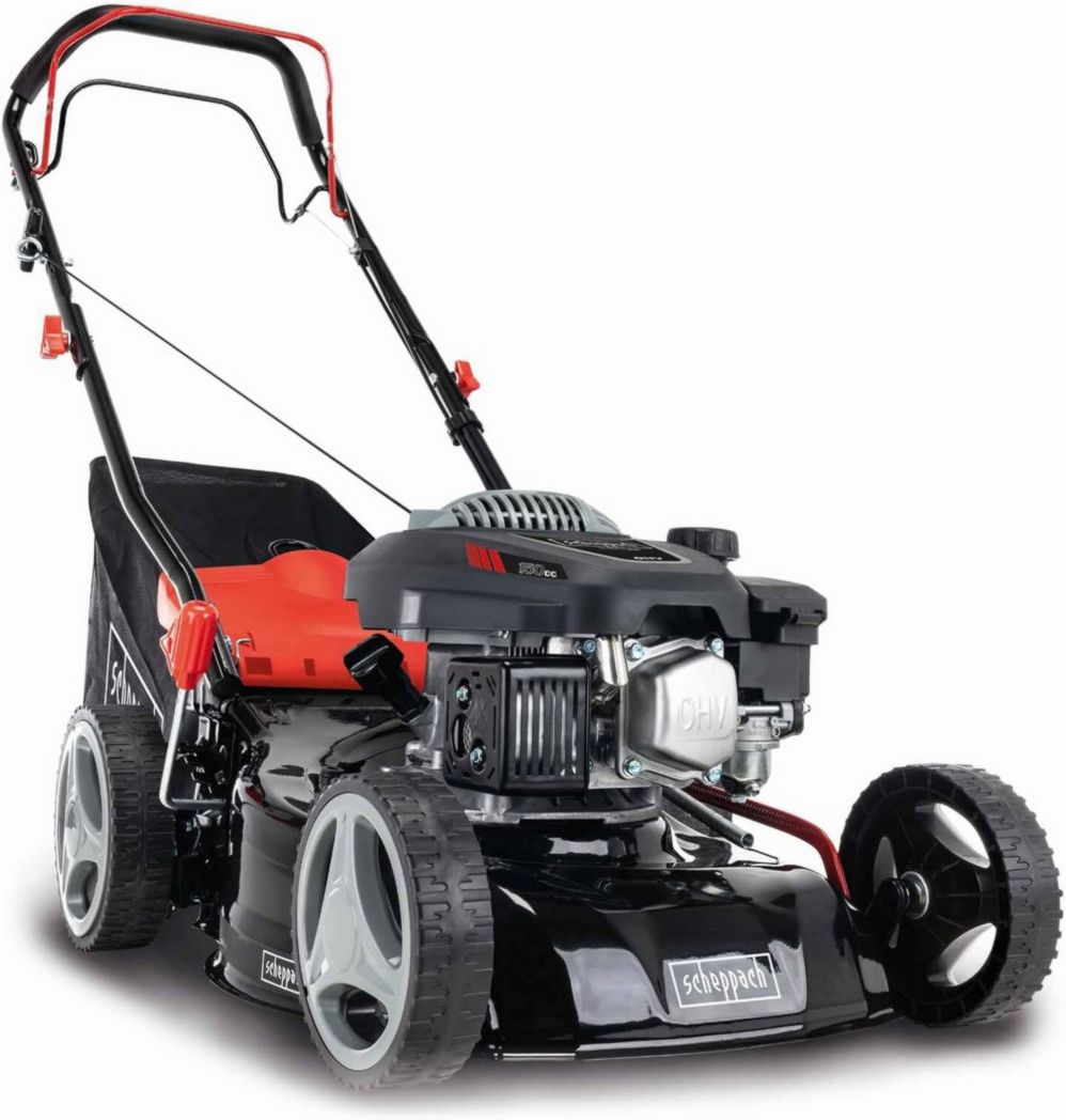 Tondeuse à gazon thermique Scheppach MS150-42 | Autotractée - 3,7 CV | Largeur de coupe 42 cm | Système de nettoyage à connexion rapide | Panier de 45 L | Hauteur - 7 niveaux | Lame supplémentaire et huile incluses