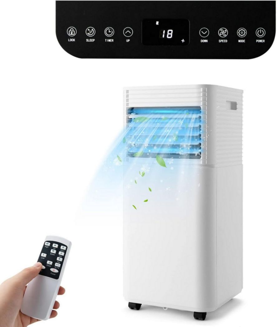 Climatiseur portable GOPLUS 9000 BTU 2,6 kW, 4 en 1, refroidissement, déshumidification, ventilateur, mode nuit, minuterie 24 h, télécommande/écran, 20 ㎡, noir, R290