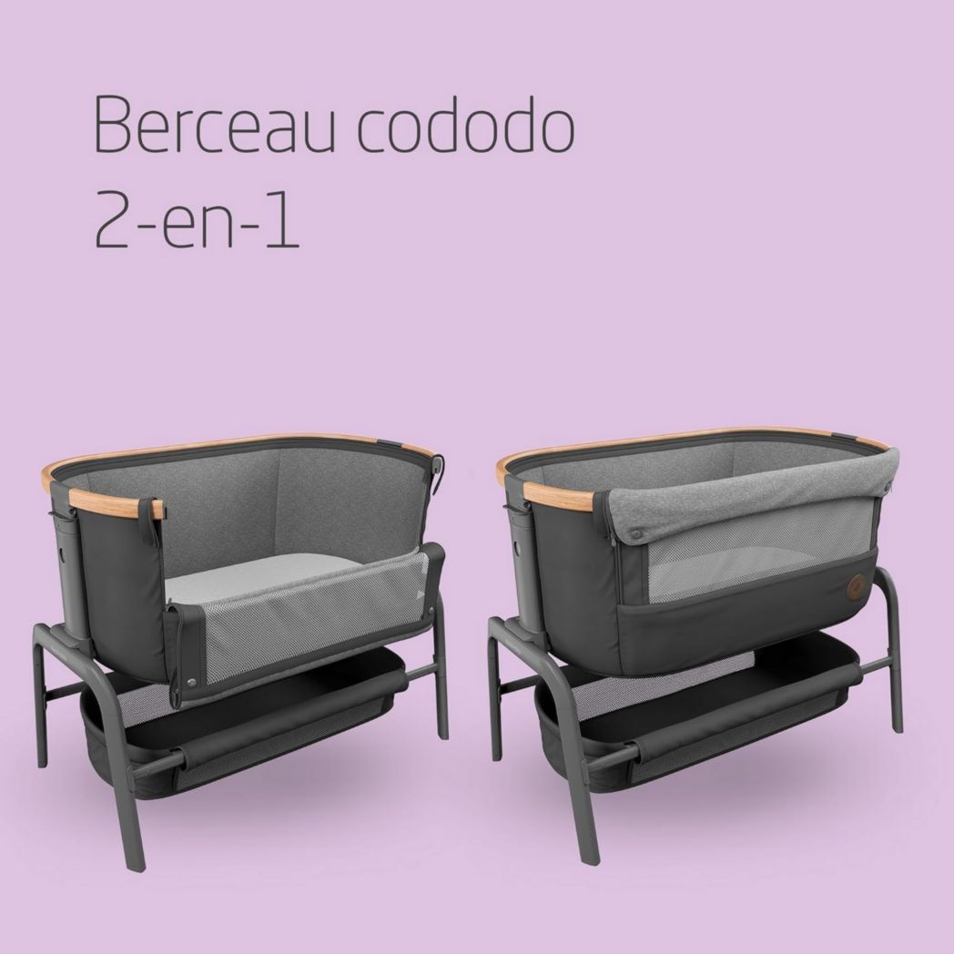 Lit cododo Maxi-Cosi Iora, lit cododo pliable pour bébé, 0-6 mois, 9 kg max, 4 positions d'inclinaison et 5 hauteurs, système coulissant, matelas confort, grand panier, facile à transporter, Essential Graphite