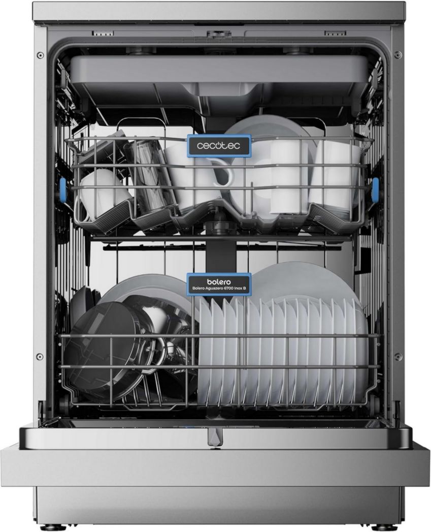 Lave-vaisselle Cecotec 60cm Bolero Aguazero 6700 B Lave-vaisselle blanc, 15 couverts, Classe B, moteur Inverter Plus, O2 Dry, Lavage Dual Zone, Plateau réglable, Turbo Dry+ et Demi-charge.