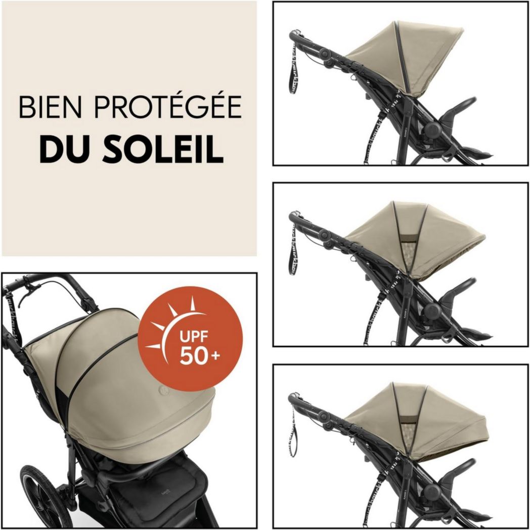Poussette 3 roues Hauck Runner 3, tout-terrain, roues gonflables XL, jusqu'à 22 kg, frein à main, suspension, capote UPF 50+, pliable, panier, position allongée, porte-gobelet (vert jungle)