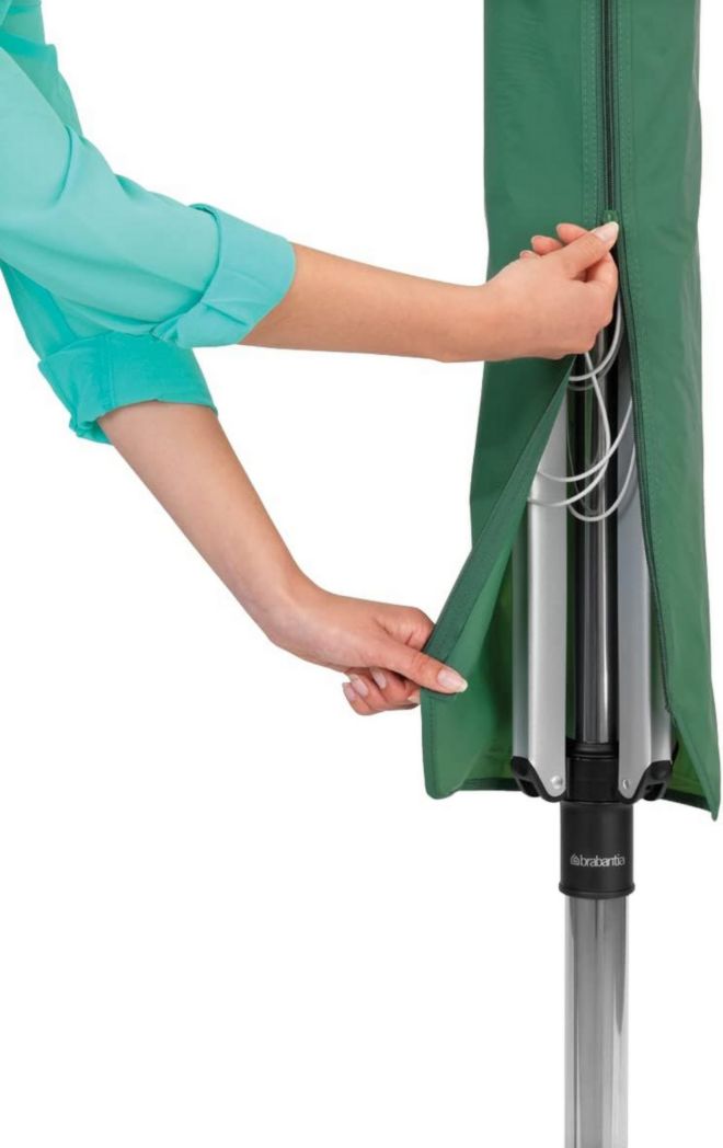 Brabantia - Séchoir à linge Lift-O-Matic - Étendoir à linge d'extérieur - Antidérapant - Résistant aux UV, 60 m - Rotation fluide - Pratique - Douille métallique à planter - Gris métallisé - 295 cm