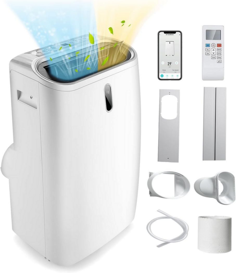 Climatiseur portable GOPLUS 16 000 BTU 4,7 kW 5 en 1 Fonctions : refroidissement, chauffage, déshumidification, ventilation, mode nuit, minuterie 24 h, télécommande/écran, 45-50 m², R290