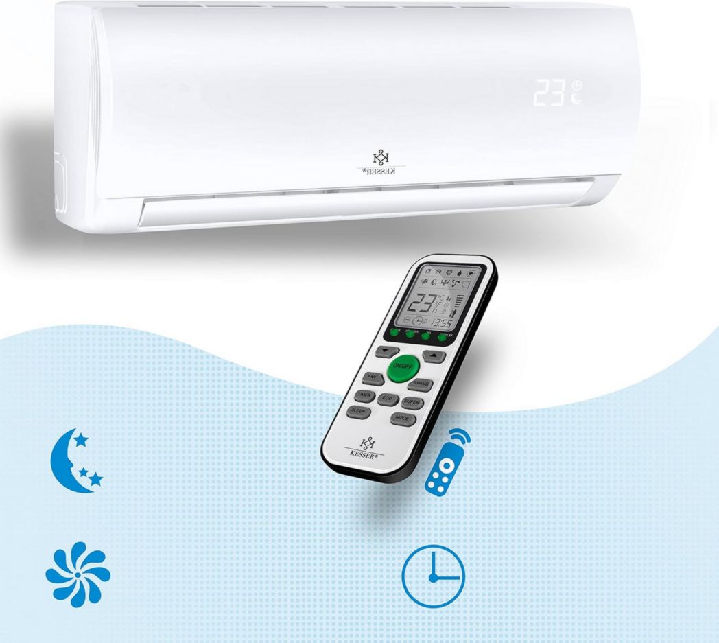 Climatiseur réversible KESSER® SET - Climatiseur avec fonction Wi-Fi/application - Refroidissement A++ / Chauffage A+, Réfrigérant R32 - Écran LCD, Split 12 000 BTU/h / 3 400 W - Anthracite