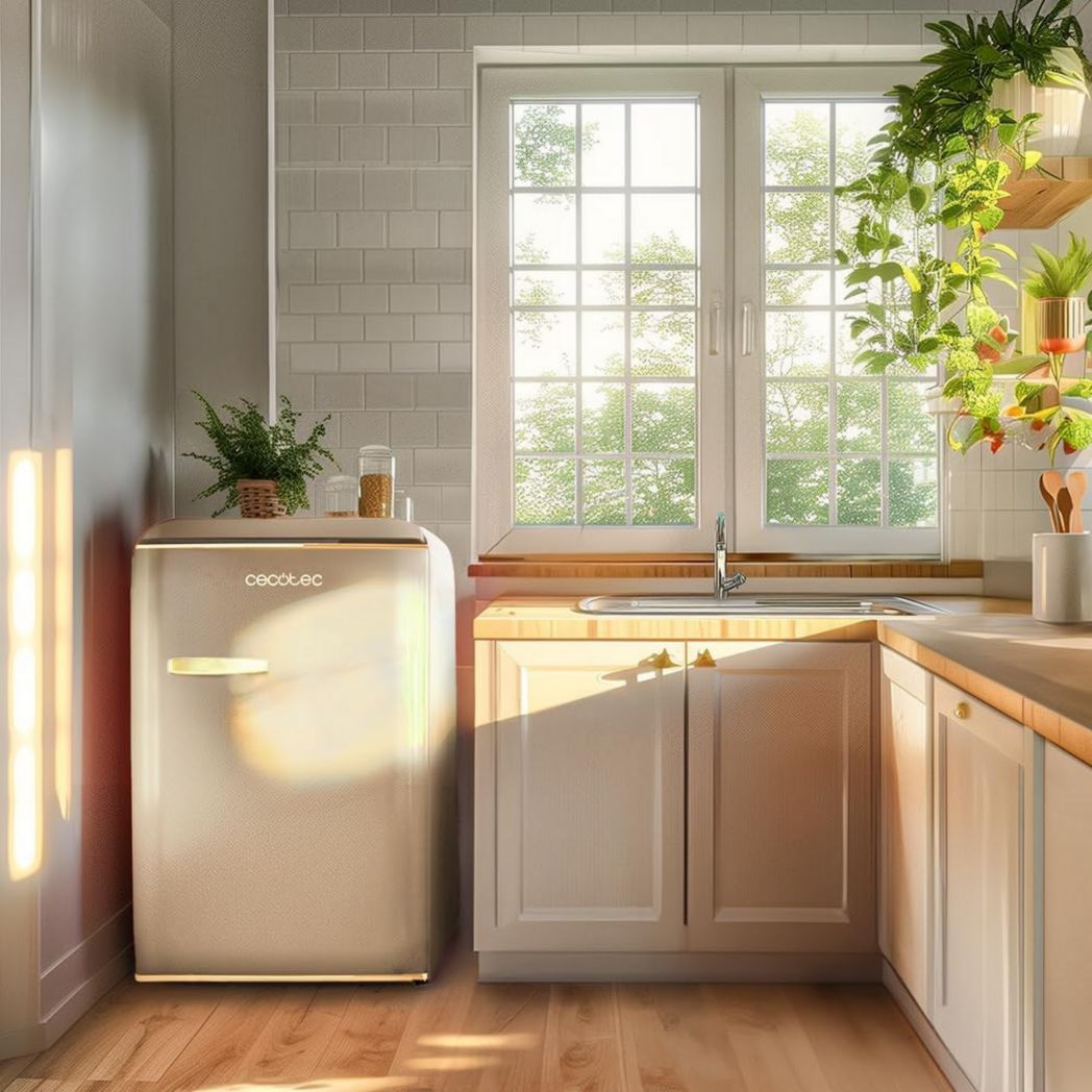 Mini-réfrigérateur Cecotec Bolero CoolMarket TT Origin 45 Rouge. Réfrigérateur de table rétro 45 L, 55 cm de haut, 44,7 cm de large, classe énergétique E, bac à glaçons et poignée chromée, rouge.