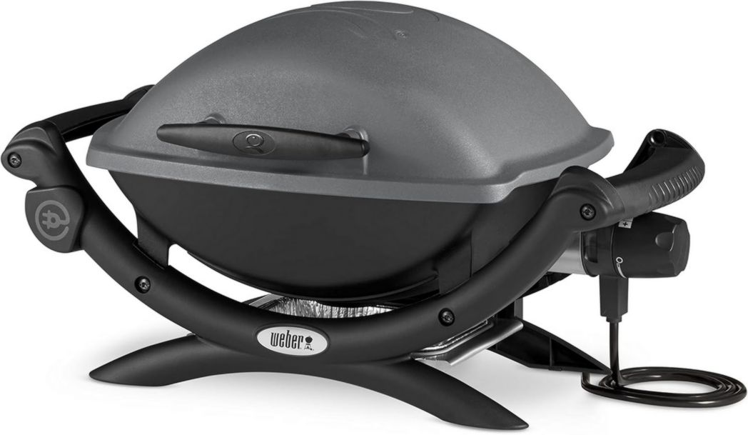 Barbecue électrique Weber Q1400, surface de cuisson 43 x 32 cm, portable, grille en fonte émaillée divisée en 2 parties, couvercle et cuve en fonte d'aluminium - Gris foncé (52020053)