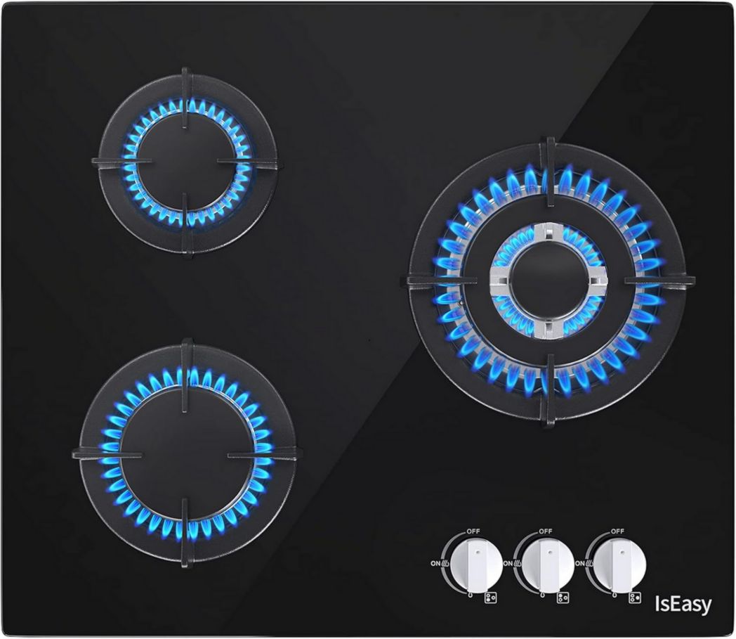 Plaque de cuisson à gaz 4 feux, plaque de cuisson 60 cm - Cuisinière encastrable - Gaz de ville et gaz en bouteille (4 feux - Verre)